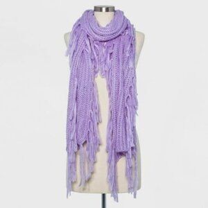 Hand-Knitted Lavender Fringe Scarf Soft Acrylic Winter Fashion Accessory For Wom